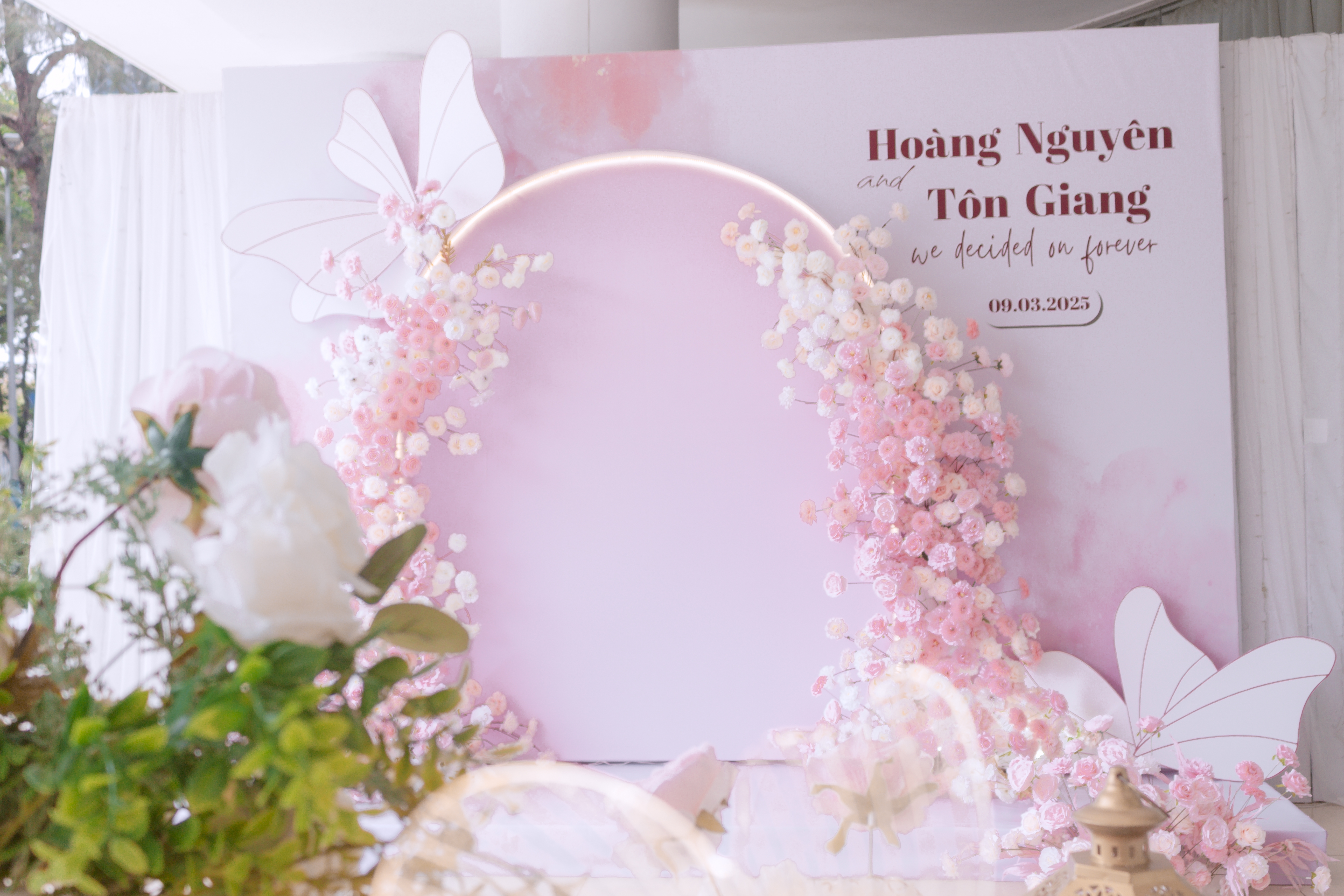 Backdrop hoa trắng hồng họa tiết cánh bướm- XU HƯỚNG 2025!